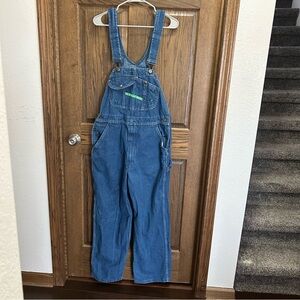 Classic Blue Denim Overalls with Green Tag